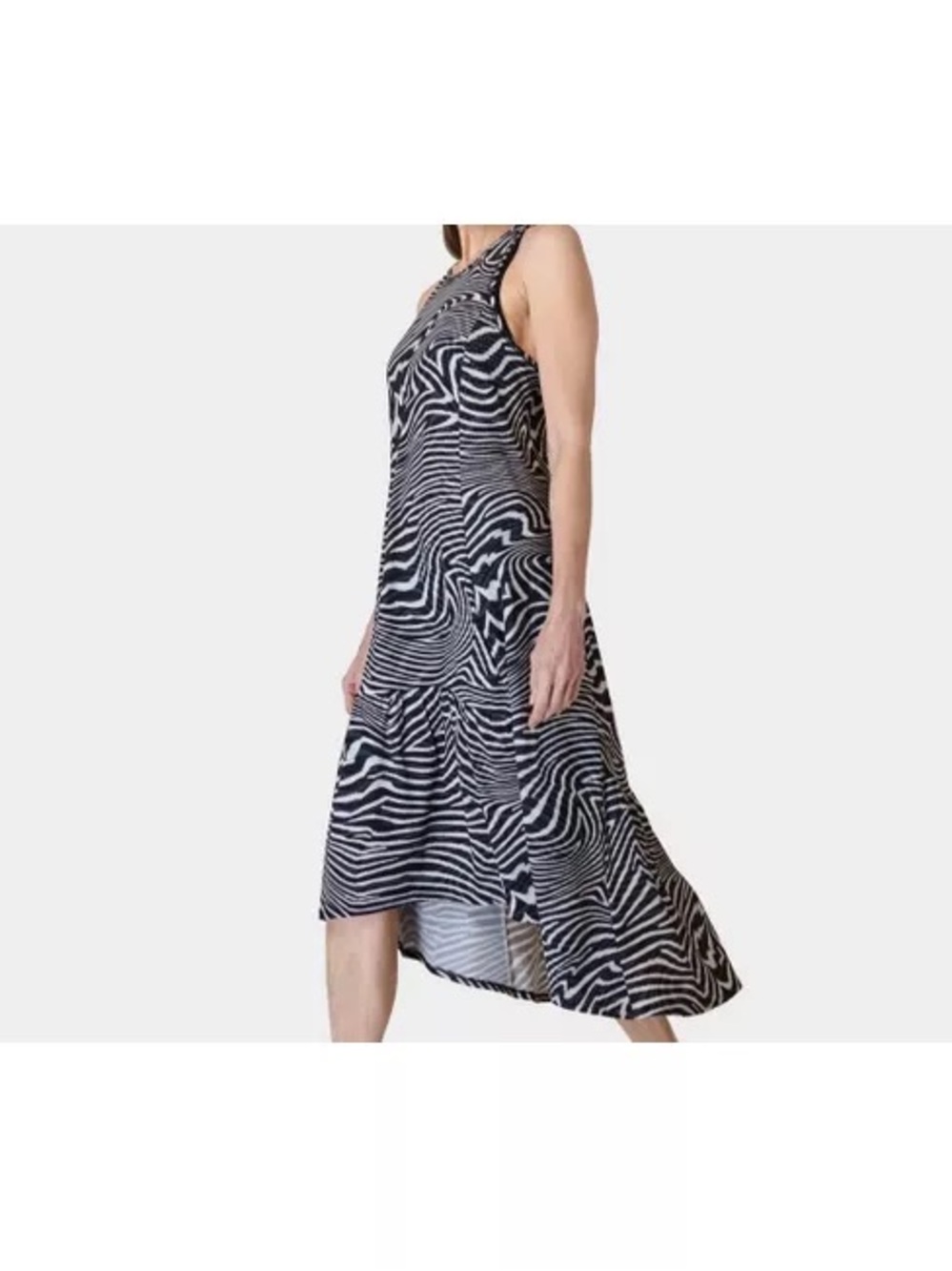 NWT Sweaty Betty Explorer Ace Midi Dress Grey Exposure Zebra Print size small